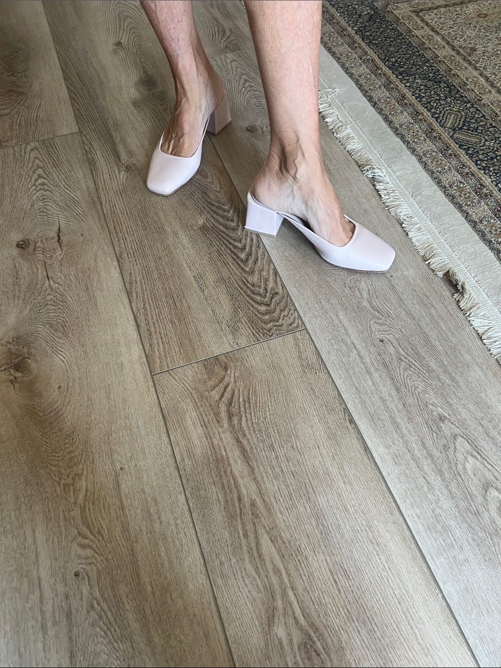 LOQ Pale Pink Square-Toe Block Heel Mule